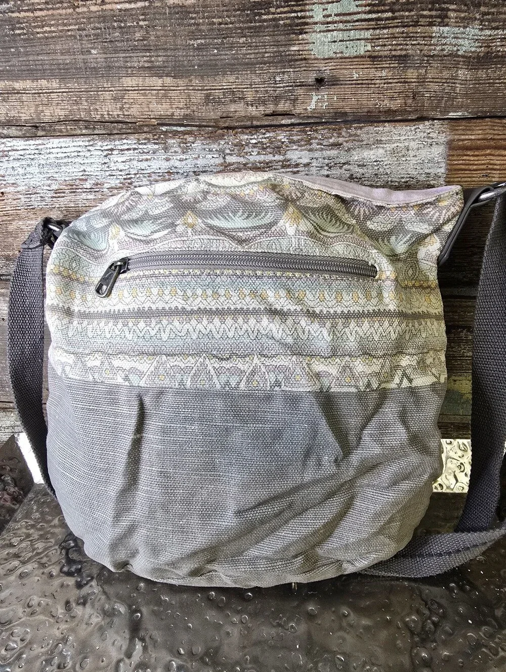 Sakroots Gray Crossbody with Pastel Pattern and Tassel Charm